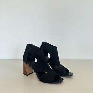 Sanctuary, black heel with wooden heel
